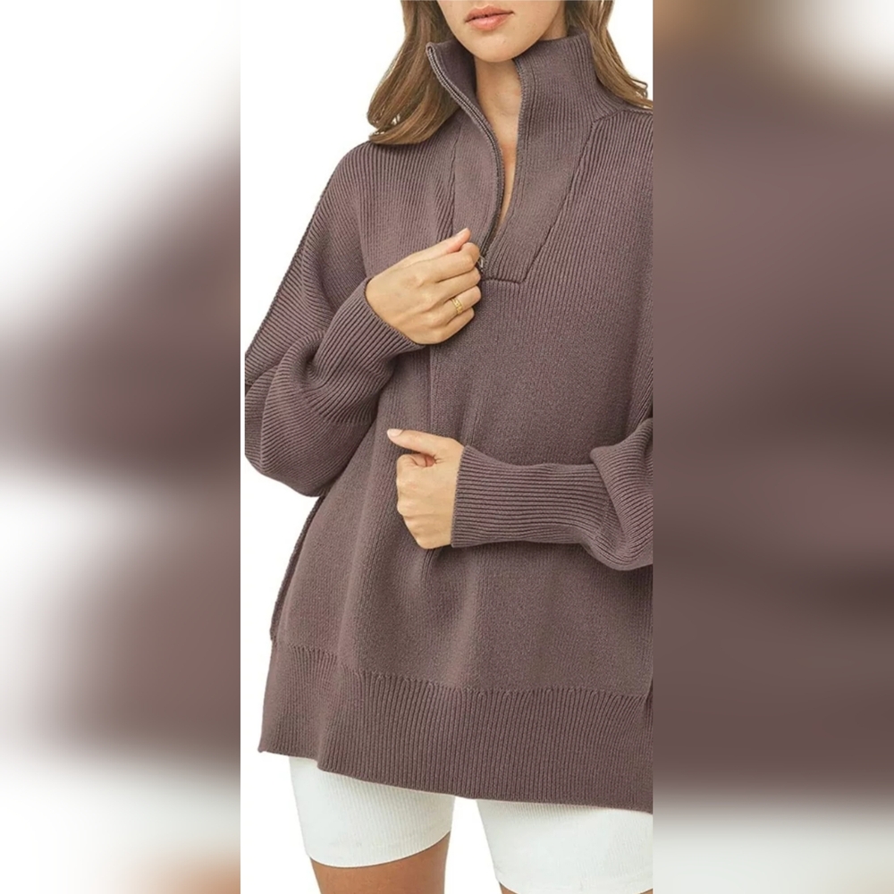 Lillusory FIRE! NWT! Long Sleeve 1/4 Zip Drop Split Hem in Nutmeg. Sz Md. R2S!!